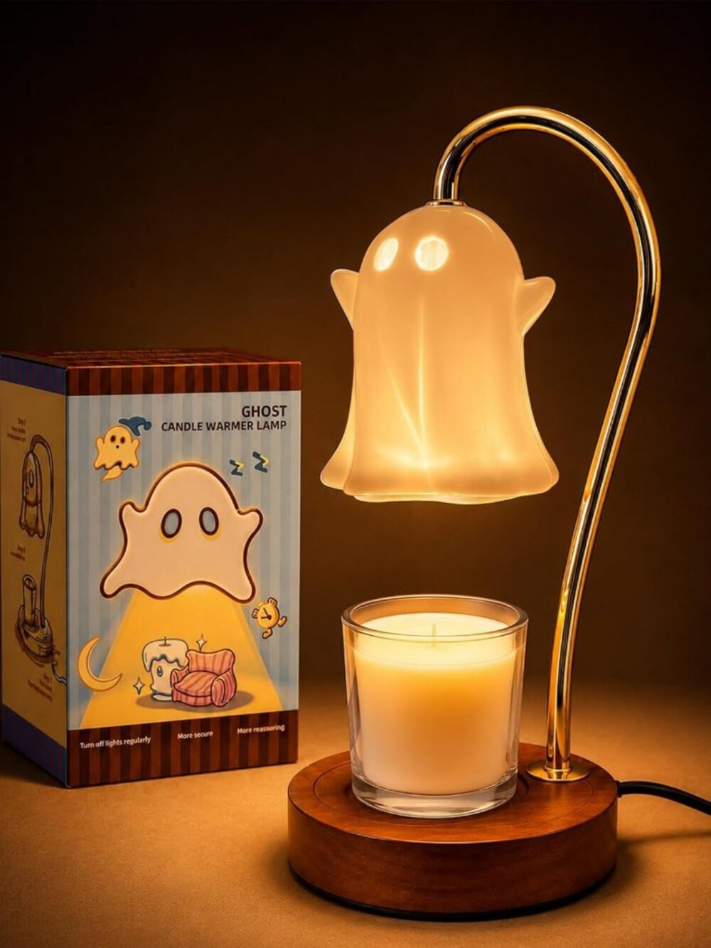Spooky Cute Ceramic Ghost Candle Warmer Lamp with Timer & Wax Melter
